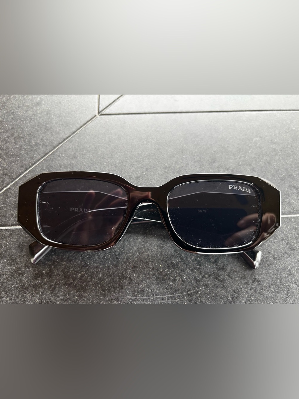 Prada Symbole Glossy Black Rectangular Sunglasses